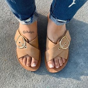 Nude/Natural criss cross Adjustable buckle sandal